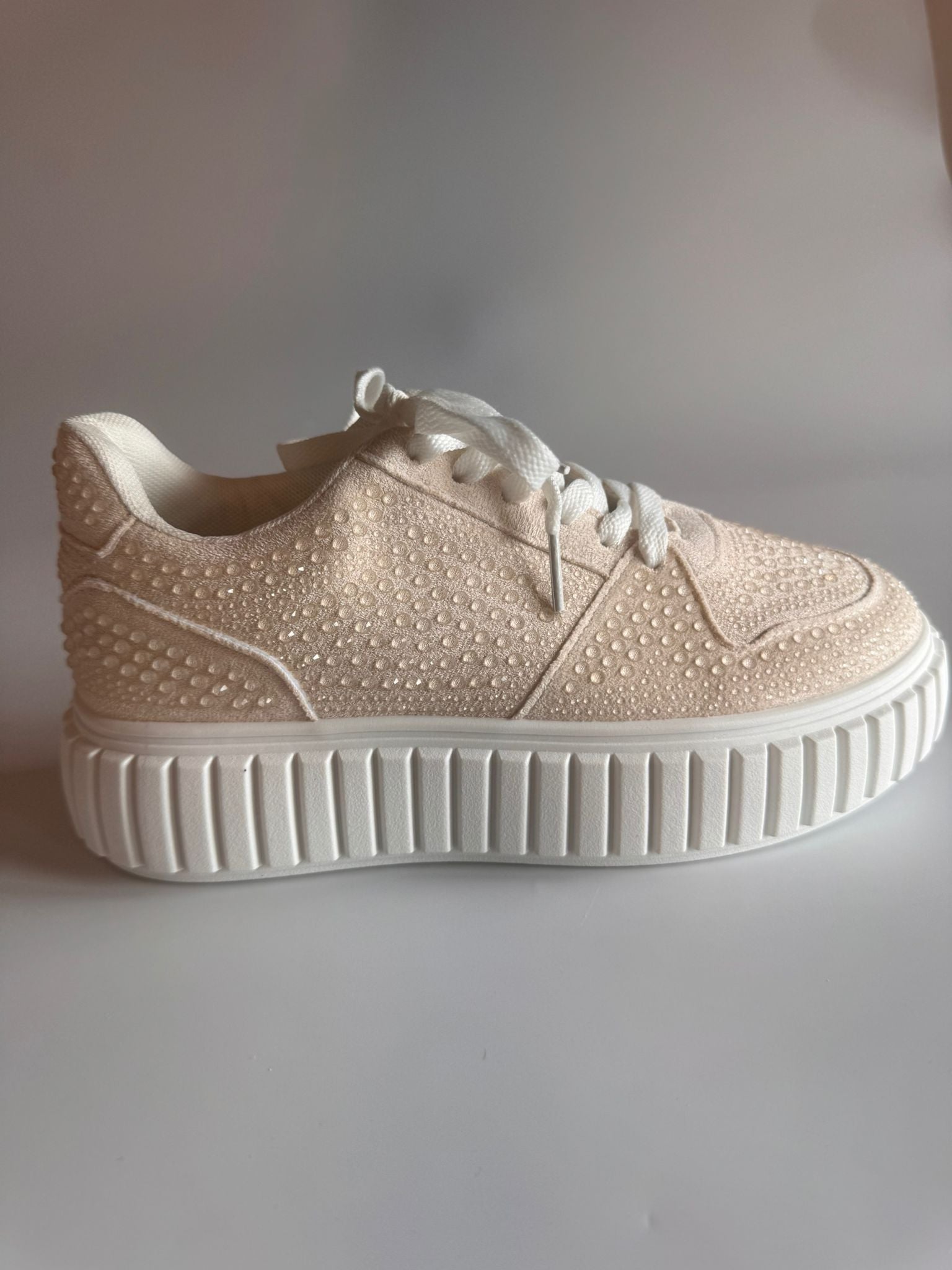Damen Plateau-Sneaker in Beige mit Strass