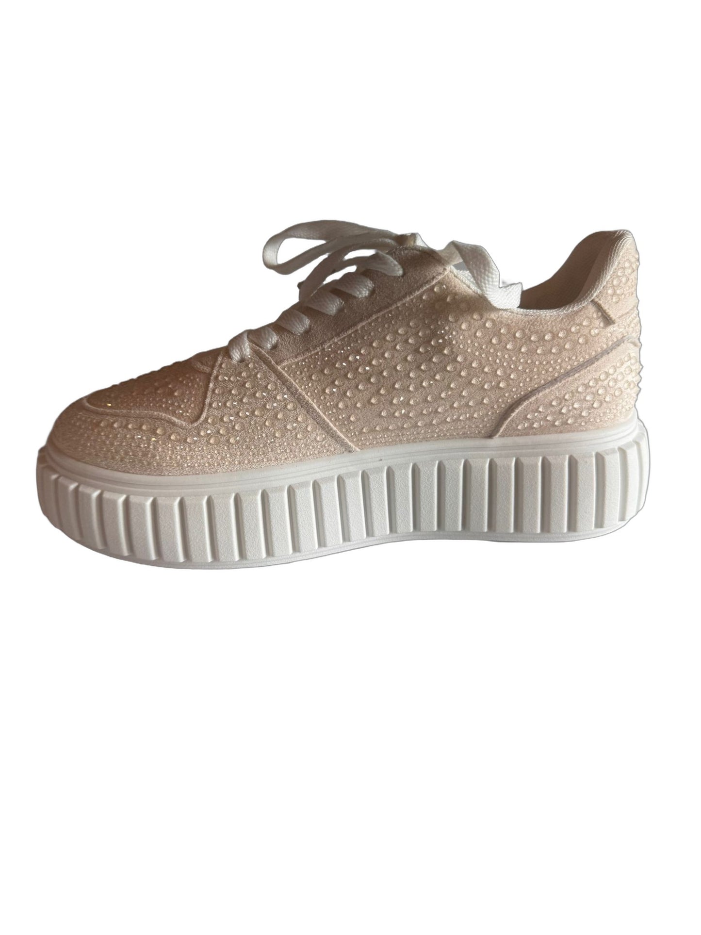 Damen Plateau-Sneaker in Beige mit Strass