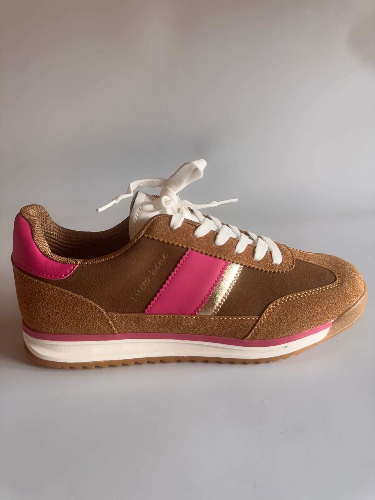Damen Retro-Sneaker in Braun mit Pink
