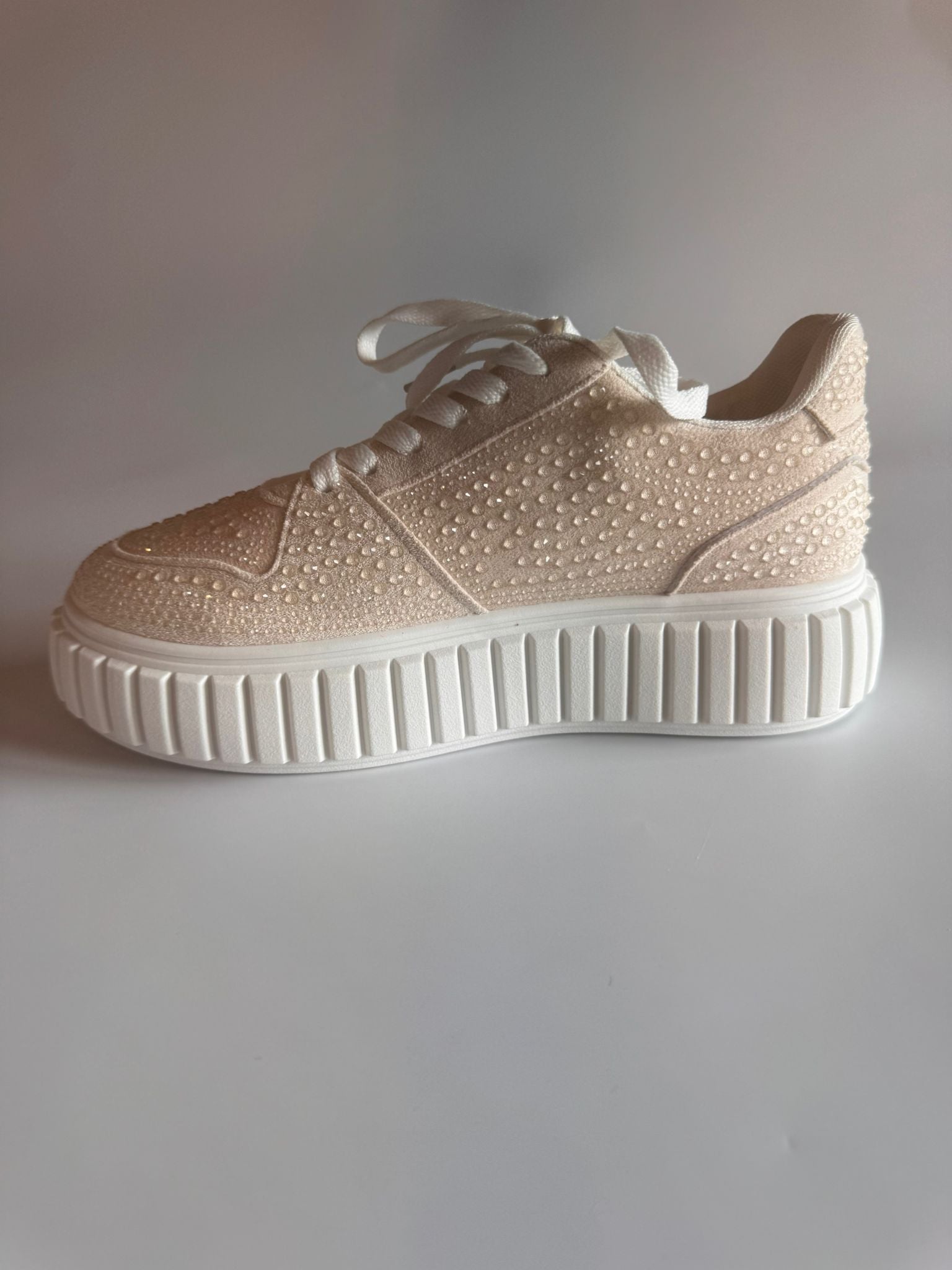 Damen Plateau-Sneaker in Beige mit Strass