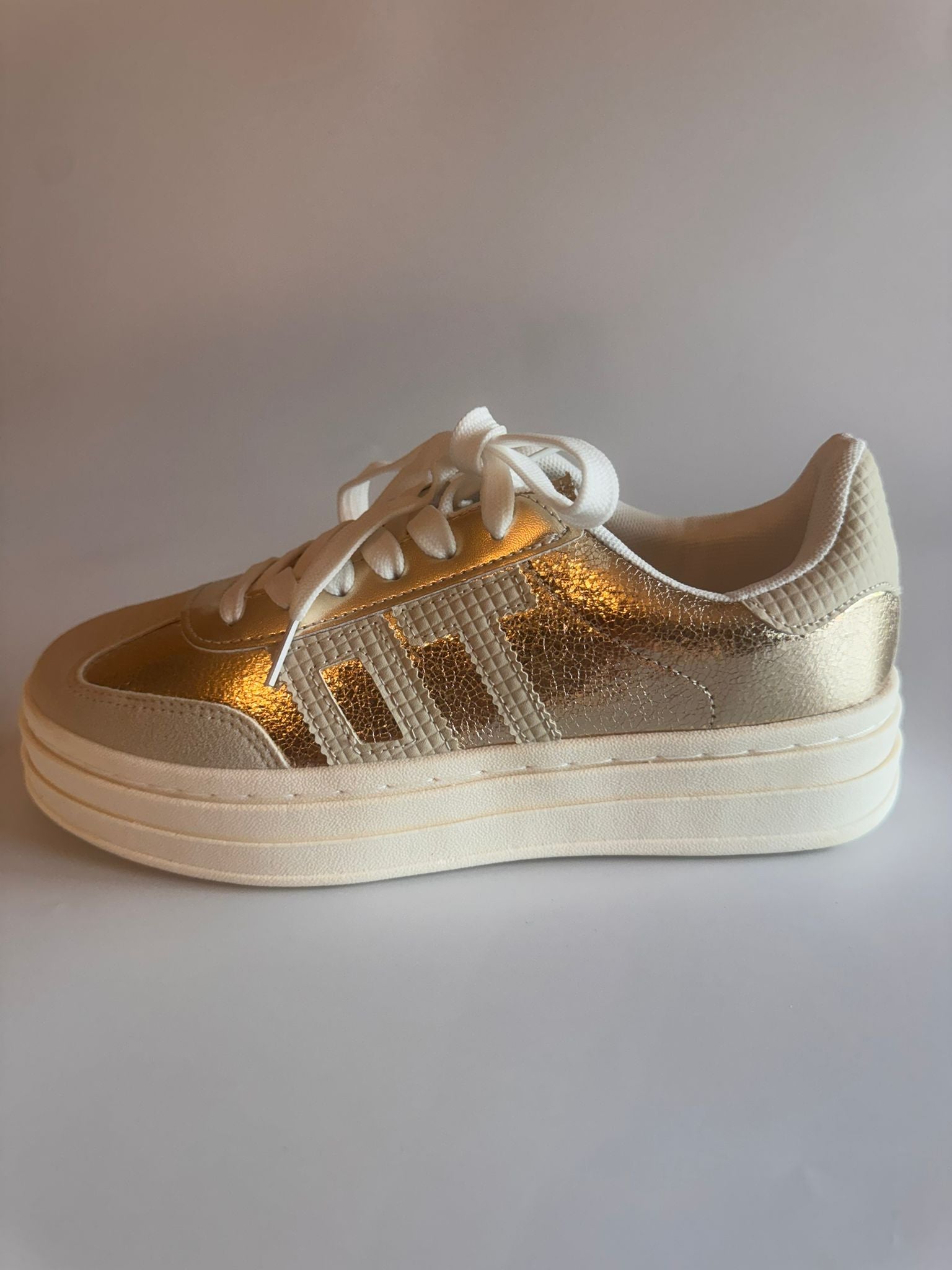 Damen Plateau-Sneaker in Beige-Gold