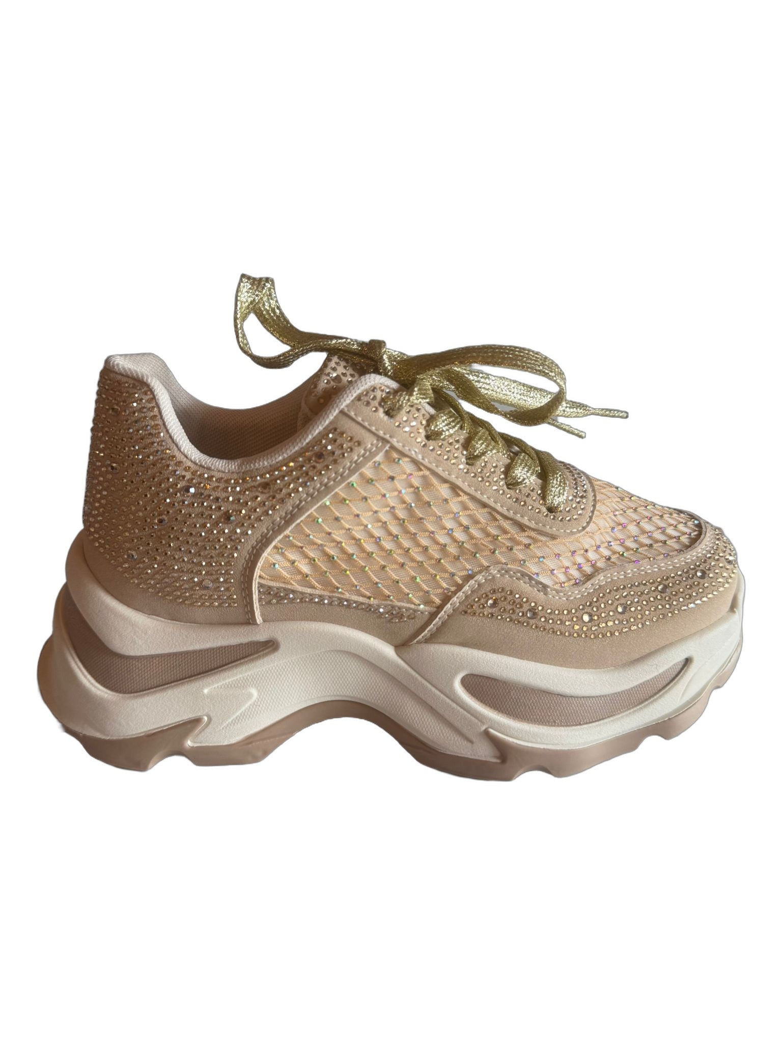 Damen Glitzer-Sneaker in Beige mit Strass