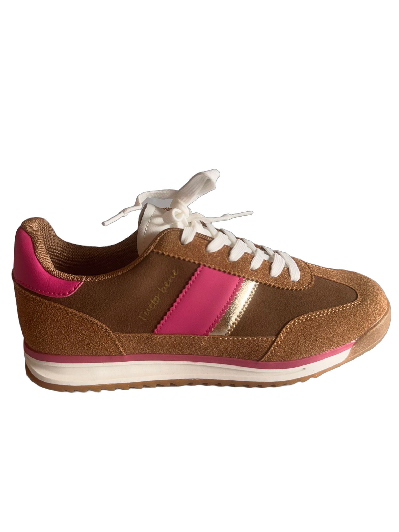 Damen Retro-Sneaker in Braun mit Pink