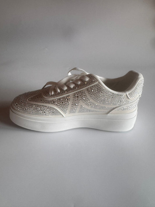 Damen Plateau-Sneaker in Weiß mit Strass