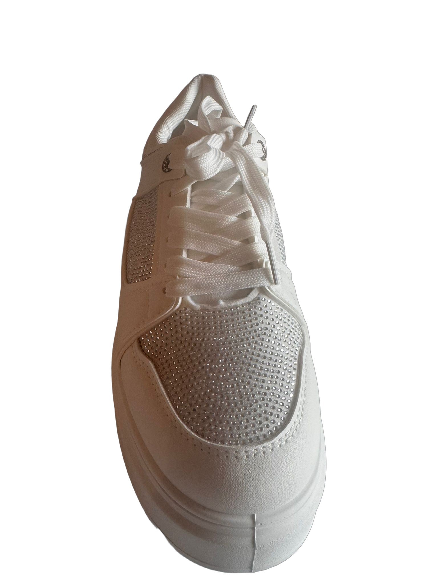 Damen Plateau-Sneaker in Weiß mit Strasssteinen